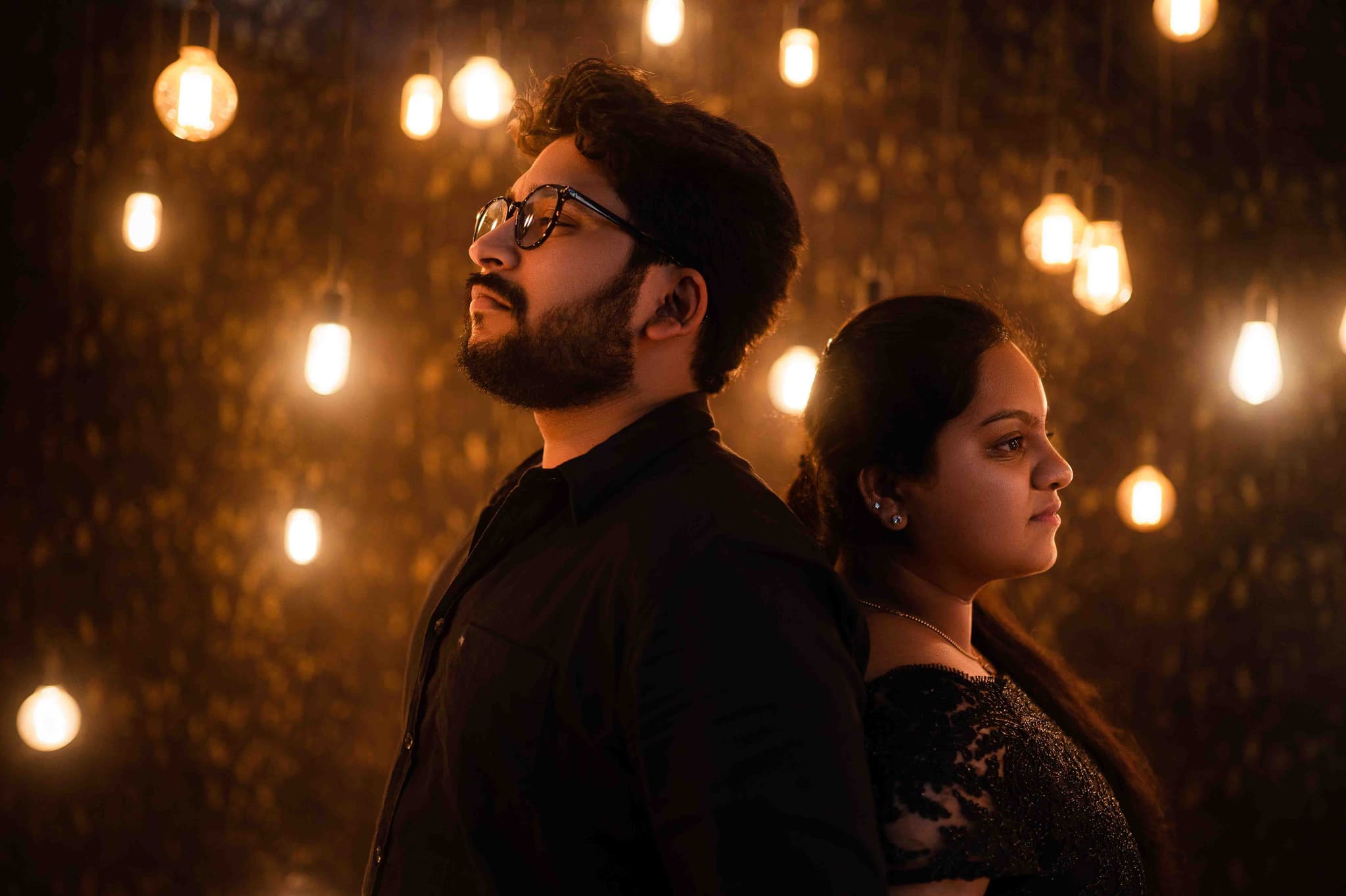 Couple with string lights