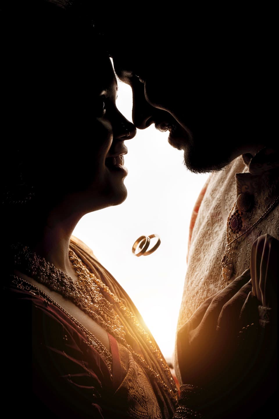 Creative engagement photo with wedding rings silhouette