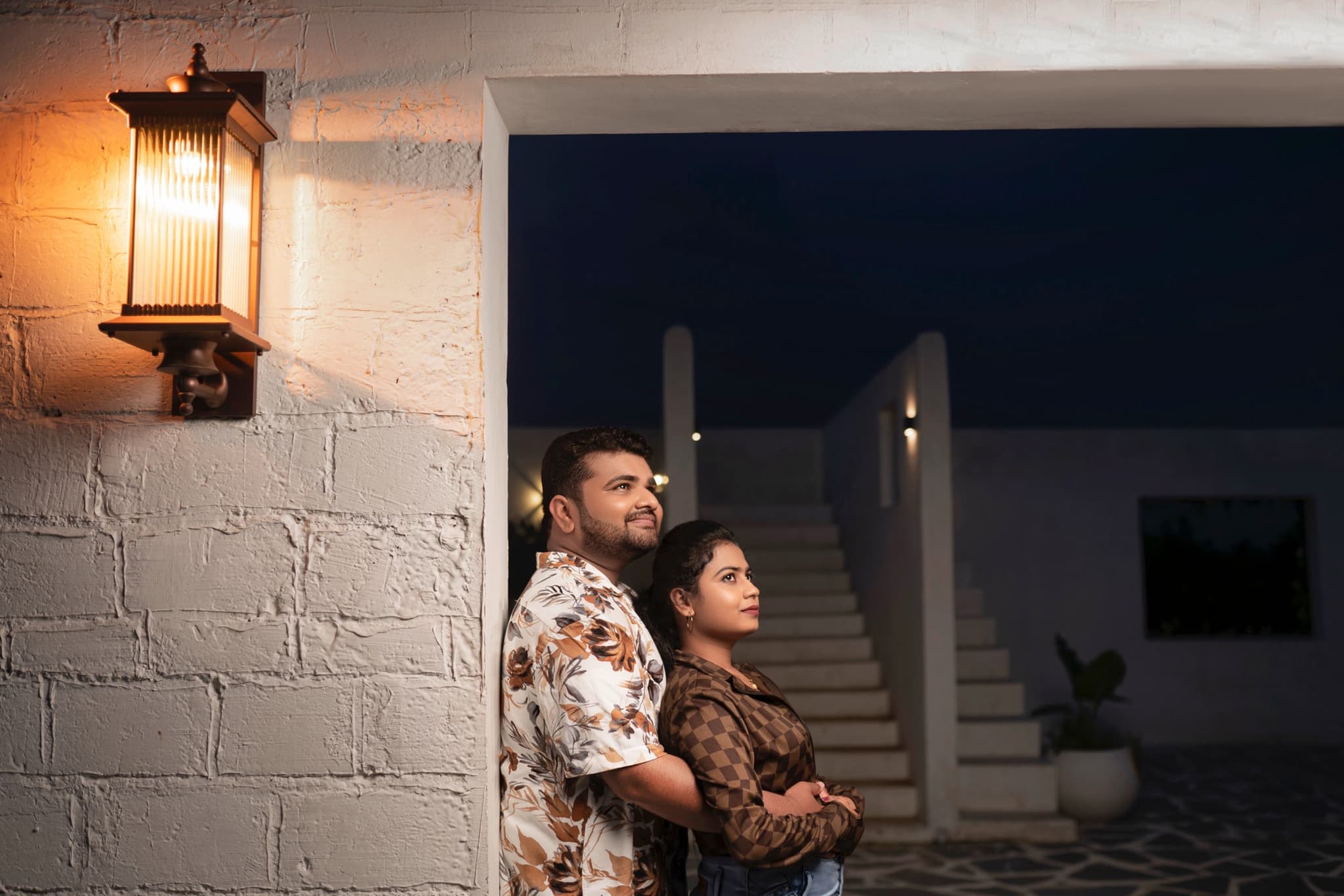 Evening pre-wedding photoshoot with dramatic lighting